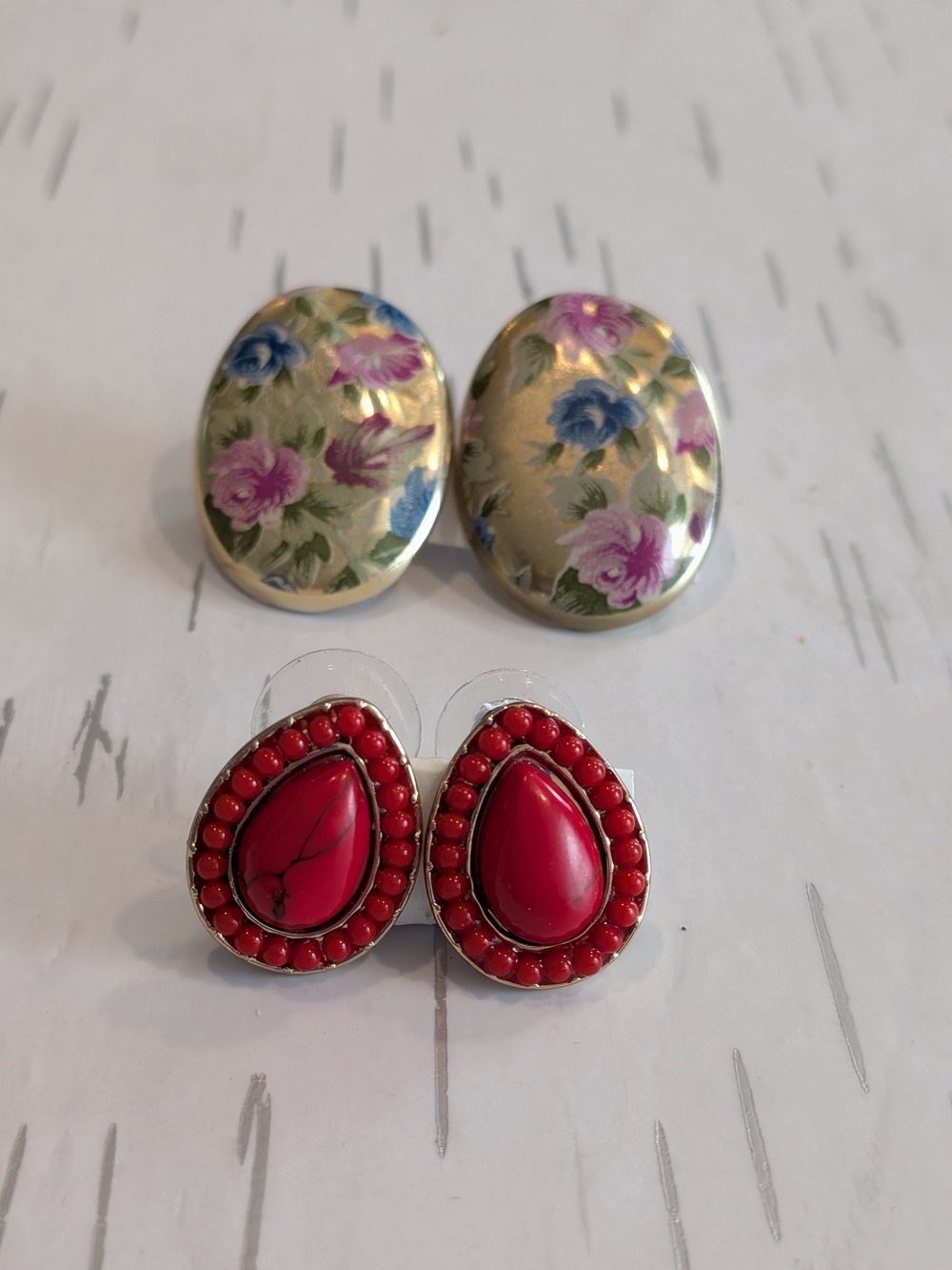 Red Teardrop Stone Stud Earrings - Women Jewelry Set Of 2 Pairs